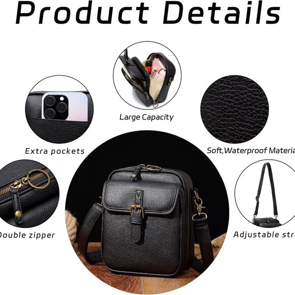 Leather Crossbody Bag for Women Vintage Large Capacity Anti Theft Shoulder - Picture 4 of 6